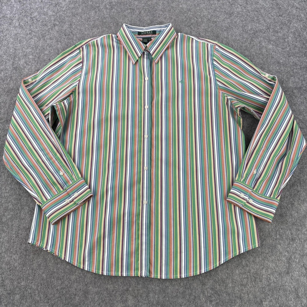 Lauren Ralph Lauren Shirt Womens Large Multi Striped Long Sleeve Button Up